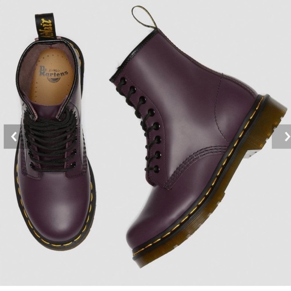 Dr. Martens Shoes - Dr. Martens Air Cushioned Soles Purple SMOOTH LEATHER LACE UP BOOTS 1460 W